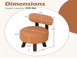 2-Piece Orange Small Footstools, Faux Leather Upholstery & Solid Rubber Wood Legs, 330LBS Load 65699457