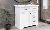 36" Bathroom Vanity with Sink, Ceramic Sink, 2 Tip-out Drawers, Soft Close Door Hinges, White N759P223021K