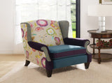 Anya Boho Chic Wingback Accent Arm Chair, Floral & Leopard, Blue-Teal & Purple Velvet B2719P238251