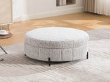 31.3"W Upholstered Round Ottoman With Reversible Lid, Chenille Storage Stool, Channel Tufted W3118P439476