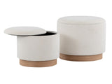 Contemporary Nesting Ottoman Set in Natural Wood and Cream Fabric B202P223739
