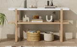 TREXM Retro Elegant Console Table with Marble-Effect Top and Versatile Storage Solutions for N715P196906D