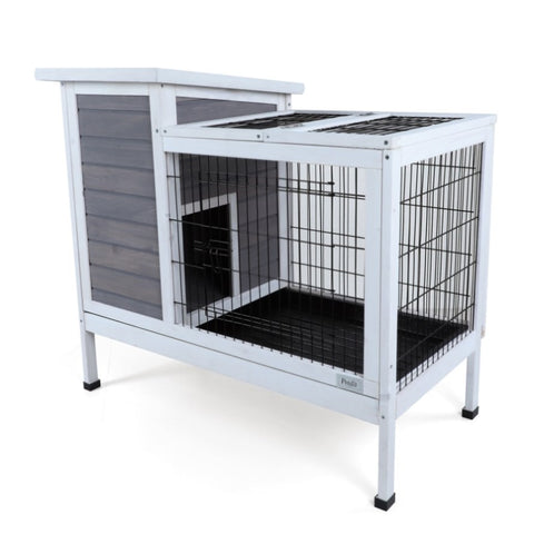 ZUN Two-Tier Wooden Rabbit Cage Outdoor Indoor for Small Animals with Runway and Leak-Proof Plastic W142763539