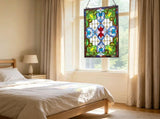 Tiffany Style Stained Glass Window Panel 17 x 29 in, Vintage Hanging Transom with Chain, for Kitchen 87357701