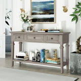 Classic Retro Style Console Table with Three Top Drawers and Open Style Bottom Shelf, Easy Assembly 35752405
