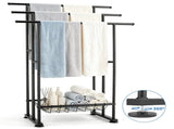 3-Tier Freestanding Towel Stand with Bottom Storage Basket, Black Iron Towel Rack with Adjustable 26651064