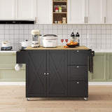 ZUN 45.4" Farmhouse Black Rolling Kitchen Cart on Wheels with Storage Cabinet, Mobile Kitchen Island W2557P180166