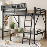 Queen Size Loft Bed with Ladder, Metal Queen Loft Bed with Storage Shelves, High Loft Bed for Kids W2580P316650