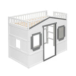 ZUN Twin Size House Loft Bed With Ladder-White+Gray Frame 33348221