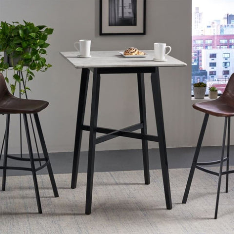 ZUN Modern Bar Height 42" Dining Table, Rubberwood Legs and Laminate Table Top, Gray Finish, Black 65503.00CEM