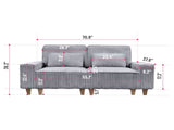 Gray Deep Seat Corduroy Loveseat with Brushed Stainless Steel Cup Holders and 2 Decorative Pillows, 35611073