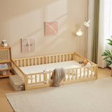 Fence bed with door and decking, natural wood color, painted surface, pine wood, full children's bed 65750352
