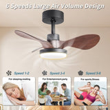 ZUN 24" Black small Ceiling Fan with Light remote control ,Modern Low Profile Ceiling Fan, 6-Speeds W2352P224344