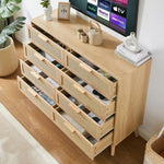 ZUN Bedroom dresser, 8 Double Dresser with rattan drawers, wood chest of drawers for kids living W1162P190402