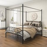 Queen Size Metal Canopy Bed Frame with Headboard and Footboard Black W84034157