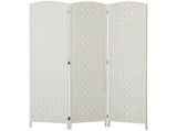 6FT Tall 3-Panel Folding Room Divider, White Weave Privacy Screen with Portable Partition Wall for 56526599