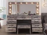 Vanity Desk Set with Large Lighted Mirror and Powre Outlet, Glass Top Makeup with 9 Drawers, 52234192