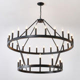 2 Tiers Wagon Wheel Chandelier Wooden Farmhouse 36-Light, Black Metal Chandeliers W1592P264853