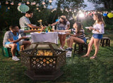 22" Hexagonal Shaped Iron Brazier Wood Pit Decoration for Backyard Poolside 90312473