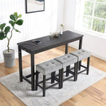 ZUN Bar Table Set with Power Outlet, Bar Table and Chairs Set, 4 Piece Dining Table Set, Industrial W1781140369