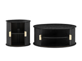 Mid-Century Coffee Table Set with Sliding Tambour Door, Round Fluted End Table With N721P351940B