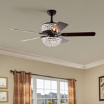 ZUN 52 Inch Dual Crystal Shade Ceiling Fan with 5 Wood Blades, Two-color fan blade, AC Motor, Remote W1592P182146