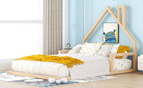 Full Size Wood Floor Bed with House-shaped Headboard, Natural WF304146AAN