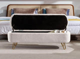 Ivory White Storage Ottoman for End of Bed Gold Legs, Modern Ivory White Faux Fur Entryway W117082032