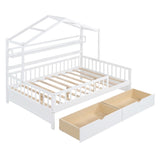 Wooden Full Size House Bed with 2 Drawers,Kids Bed with Storage Shelf, White WF308873AAK