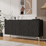 60" Sideboard Buffet Cabinet Handleless Press-to-Open Design,Carved Credenza Storage Cabinet with 4 W2696P279985