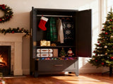 60" Tall Metal Wardrobe Cabinet with 1 Drawer and Hanging Rod, 2 Doors Wardrobe Closet with Shelf 12107111