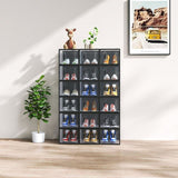 18-Piece Medium Black Plastic Mesh Shoe Box Set - 35.00*25.00*19.00cm, Modular Design for Home 06037531
