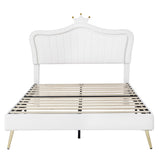 ZUN Queen Size Upholstered Bed Frame with LED Lights,Modern Upholstered Princess Bed With Crown WF307963AAK