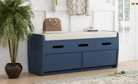 ZUN TREXM Rustic Storage Bench with 2 Drawers, Hidden Storage Space, and 3 False Drawers at the Top, WF323695AAM