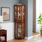 Corner Curio Cabinet with 4 Adjustable Tempered Glass Shelves and Lighting System, Solid Wood W1693P216949