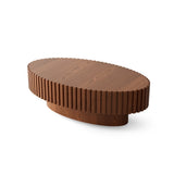 Oval Coffee Table Handcrafted Relief Sturdy Pedestal Wooden Olive-Shaped Tea Table for Living Room W3081P255090