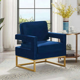 Modern Style Accent Chair with Gold Metal Base , Velvet Upholstered Leisure Chair with Open Armrest, W2186P148525