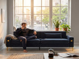 FX-P18-BKLuxury Velvet Sofa with Gold Accents - Modern 3-Seat Couch with Plush Cushions, W57649846