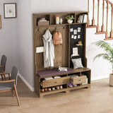 Multi-purpose Hallway Hall Tree with Removable Linen Cushioned Entryway Bench, Coat Rack, Storage W757P196819