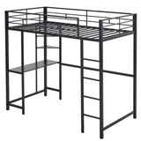 ZUN Twin Size Metal Loft Bed with Desk and Storage Shelves, 2 Built-in Ladders & Guardrails, Loft Bed 24084239