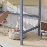 Twin High Loft Bed, Rubber Wood Loft Bed with Safety Guardrail, built-in desk, ladder,Grey W504P206978