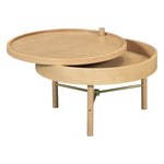 ZUN Modern Round Wood Rotating Tray Coffee Table with Storage & Metal Legs in Natural 99454881