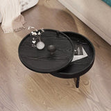 Modern Round Wood Rotating Tray Coffee Table with Storage & Metal Legs in Black N735P185132B