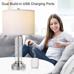 ZUN Touch Control Table Lamps Set of 2 with USB Ports, 3-Way Dimmable Bedside Lamp for Living Room T3146P272427