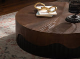 30.31" Round Coffee Table Handcrafted Relief Sturdy Pedestal Wooden Tea Table for Living Room no W3081P357841