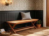 Solid Wood Backless Patio Bench, 2Person Rustic Slatted Seat Bench with XFrame Legs, Breathable 68769856
