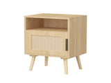 22.83'' H Rattan Nightstand, Side Table with Door Open Shelf, Accent Bedside End Table with Solid 77438934