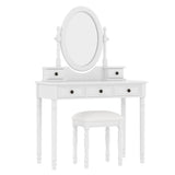 Vanity Desk with Adjustable Angle Mirror, Vintage Vanity Makeup Table and Cushioned Stool Set with N733P305139K