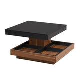 ZUN ON-TREND Modern Square 360&deg;Rotating Coffee Table with Three Detachable Tray, 2-Tier Farmhouse Wood N721P191981B