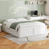 Wood Queen Size Platform Bed Frame with 6 Drawers, White N709P241723K